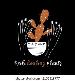 Plantas curadoras de Reiki. Esotérico. Vector.