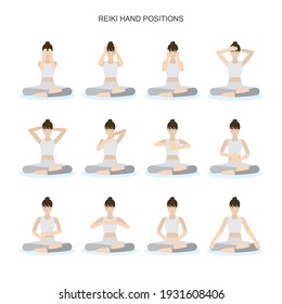 Reiki self treatment positions in vector