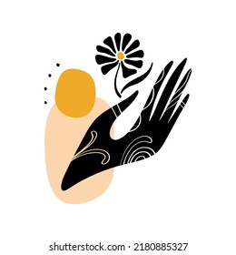 Reiki therapy hand energy magical hands vector illustration. Magic holistic medicine art concept. Sending love healing energy.