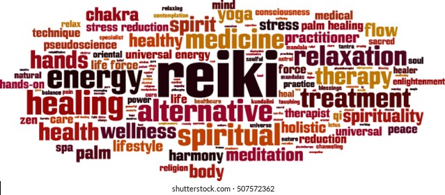 Reiki Word Cloud Concept. Vector Illustration