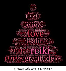 Reiki word cloud on a black background. 