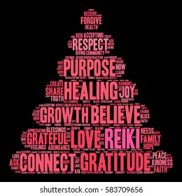 Reiki word cloud on a black background. 