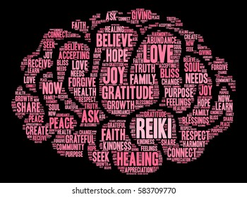 Reiki word cloud on a black background. 