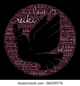 Reiki word cloud on a black background. 