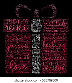 Reiki word cloud on a black background. 