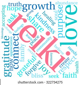 Reiki Word Cloud On a White Background. 