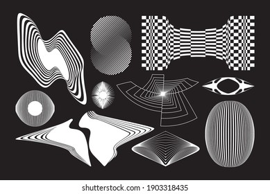 The reimagined design of 80-90s, retro-futurism, brutalist style. New look at design, with distorted and extraordinary forms, bold abstract geometric shapes. For web, media, sci-fi scenes, games logo