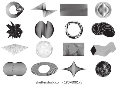 The reimagined design of 80-90s, retro-futurism, brutalist style. New look at design, with distorted and extraordinary forms, bold abstract geometric shapes. For web, media, sci-fi scenes, games logo