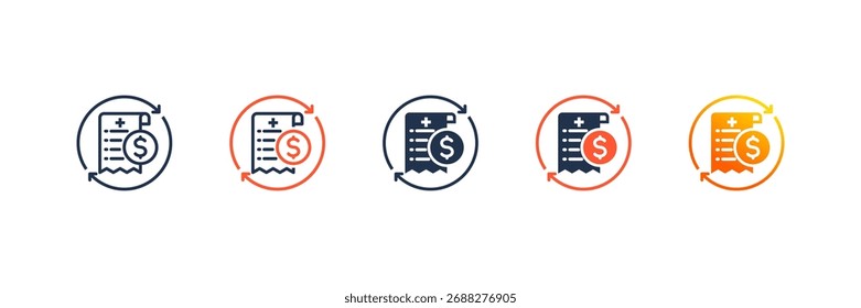 Reimbursement icon set multiple style collection