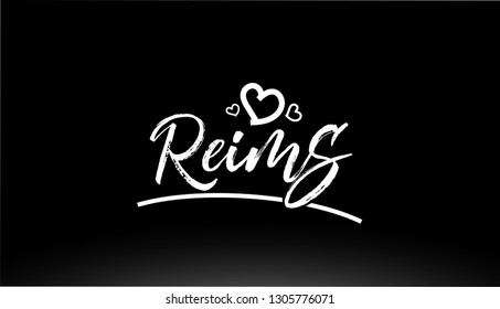 reims black and white city hand written text with heart for logo or typography design