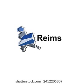 Reims City Map Vector isolated illustration of simplified administrative, map of France Country design template