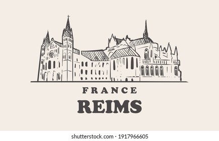 Reims skyline, france hand drawn sketch