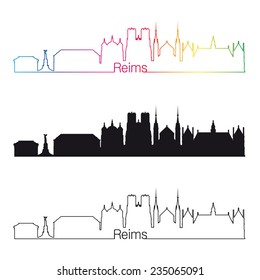 Reims skyline linear style with rainbow in editable vector file