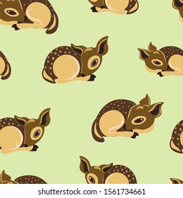 Rein deers vector seamless pattern on green background.