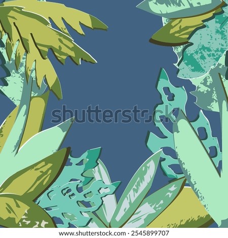 Rein Forest background. Palm leaves, Aloe and other. Cut out of the paper like. Vector with texture and shadow. Isolated.