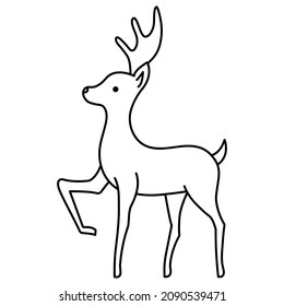 Reindeer. The animal beats with its hoof. Sketch. Pet of Santa Claus. Mammal with horns. Vector illustration. Doodle style. Coloring book for children. Outline on an isolated background. 