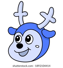 reindeer animal head emoticon with happy smiling face, character cute doodle draw. vector illustration