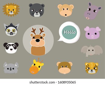 Reindeer animal say hello concept. Creative idea design. Flat vector illustration for template , brochure, web page, textile, nursery decoration,wrapping paper.