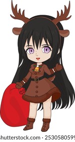 Reindeer anime girl costume character christmas vector