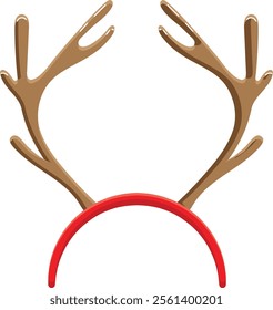 Reindeer antlers headband with brown antlers and red headband isolated on white background is perfect for christmas celebrations and winter holidays parties