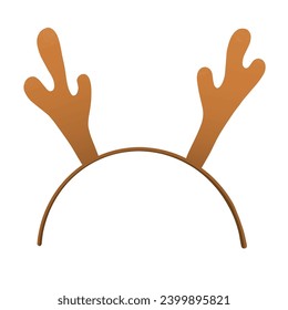 Reindeer antlers headband. Funny holiday mask with deer horns. Part of Christmas costume. Isolated cartoon vector illustration.
