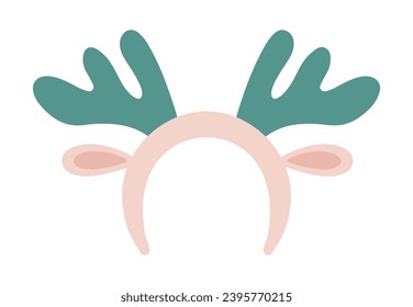 Reindeer Antlers Headband. Vector illustration. Pastel Green and Pink color. Accessory for Christmas