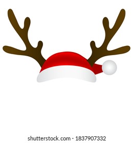 Reindeer antlers and santa claus cap mask template on white background. Vector illustration for design