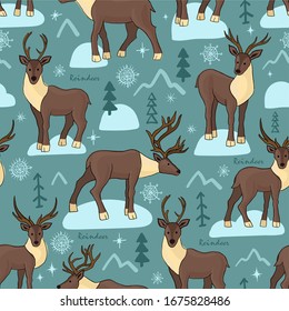 Reindeer in arctic seamless pattern