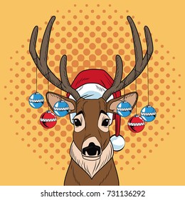 Reindeer with balls Christmas pop art