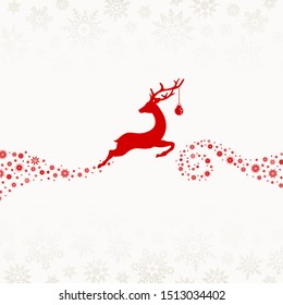 Reindeer With Bauble Flying To The Right Snowflakes Red Beige