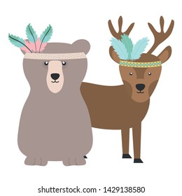 reindeer and bear with feathers hat bohemian style