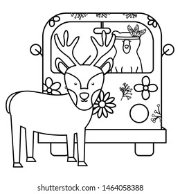 reindeer and bear in hippie van bohemian style
