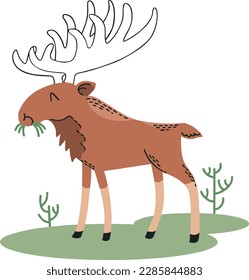 Reindeer with big antlers in the forest. Vector illustration