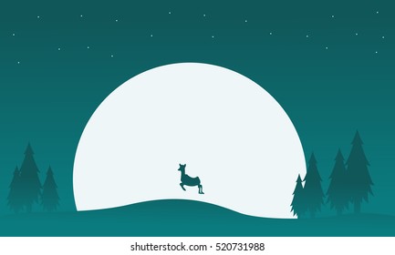 Reindeer with big moon scenery