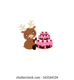 Reindeer with birthday cake 