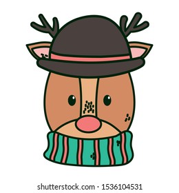 reindeer with black hat and scarf merry christmas vector illustration