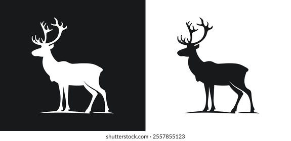 Reindeer black and white silhouette or icon vector illustration design