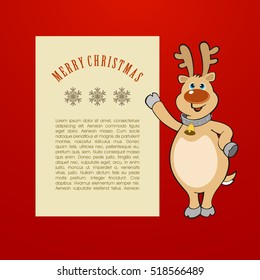 Reindeer with blank for text. New Year background for Christmas card.
