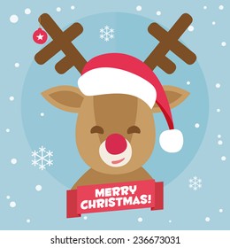 reindeer. blue merry christmas vectorized card 