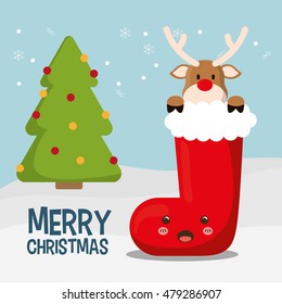 reindeer boot and pine tree icon. Merry Christmas decoration and season theme. Colorful design. Vector illustration