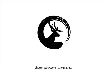 Reindeer with  Brush Stroke zen circle  icon logo design vector illustration
