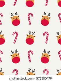 Reindeer candy seamless Christmas vector pattern