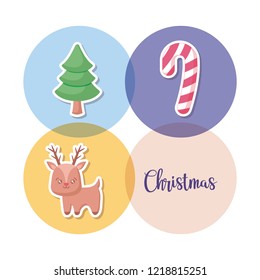 reindeer with cane and tree of christmas