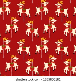 reindeer carousel seamless pattern background 