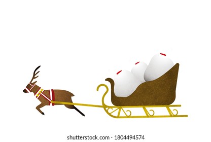 Reindeer carrying a present on a sled