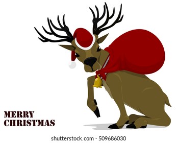 Reindeer carrying santa's bag on transparent background
