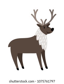 Reindeer cartoon animal icon on white background, vector illustration