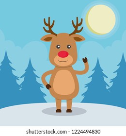 reindeer cartoon card christmas snowfall