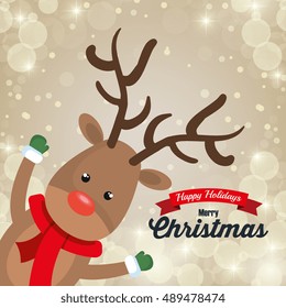reindeer cartoon card christmas snowfall design