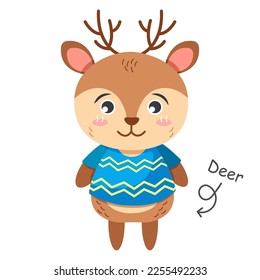 Reindeer cartoon characters with clothes . Vector .